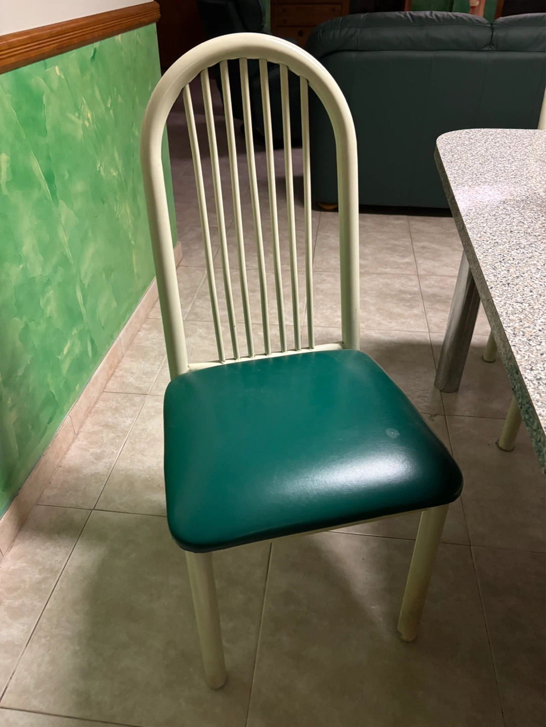 Cream Metal Dining Chair with Green Padded Seat - photo 2