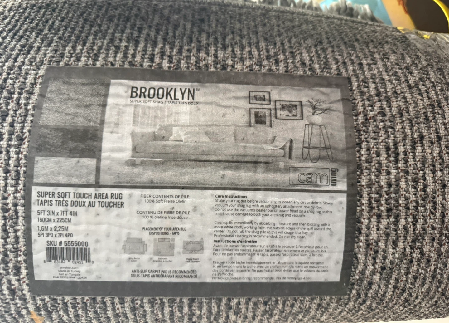 5.3 ft x 7.4 ft Brooklyn Super Soft Shag Area Rug - Grey - photo 3