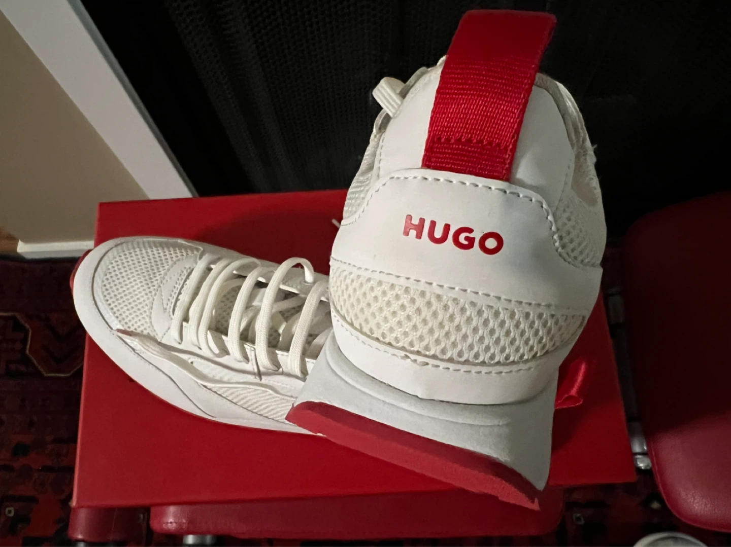 HUGO White Mesh Sneakers with Red Sole - photo 3