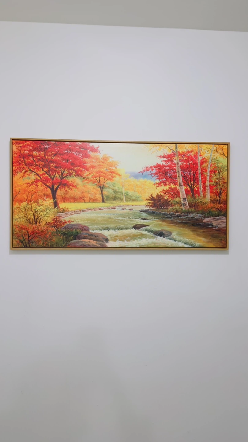 Youkuart Framed wall art Autumn Red Trees Forest Mountain