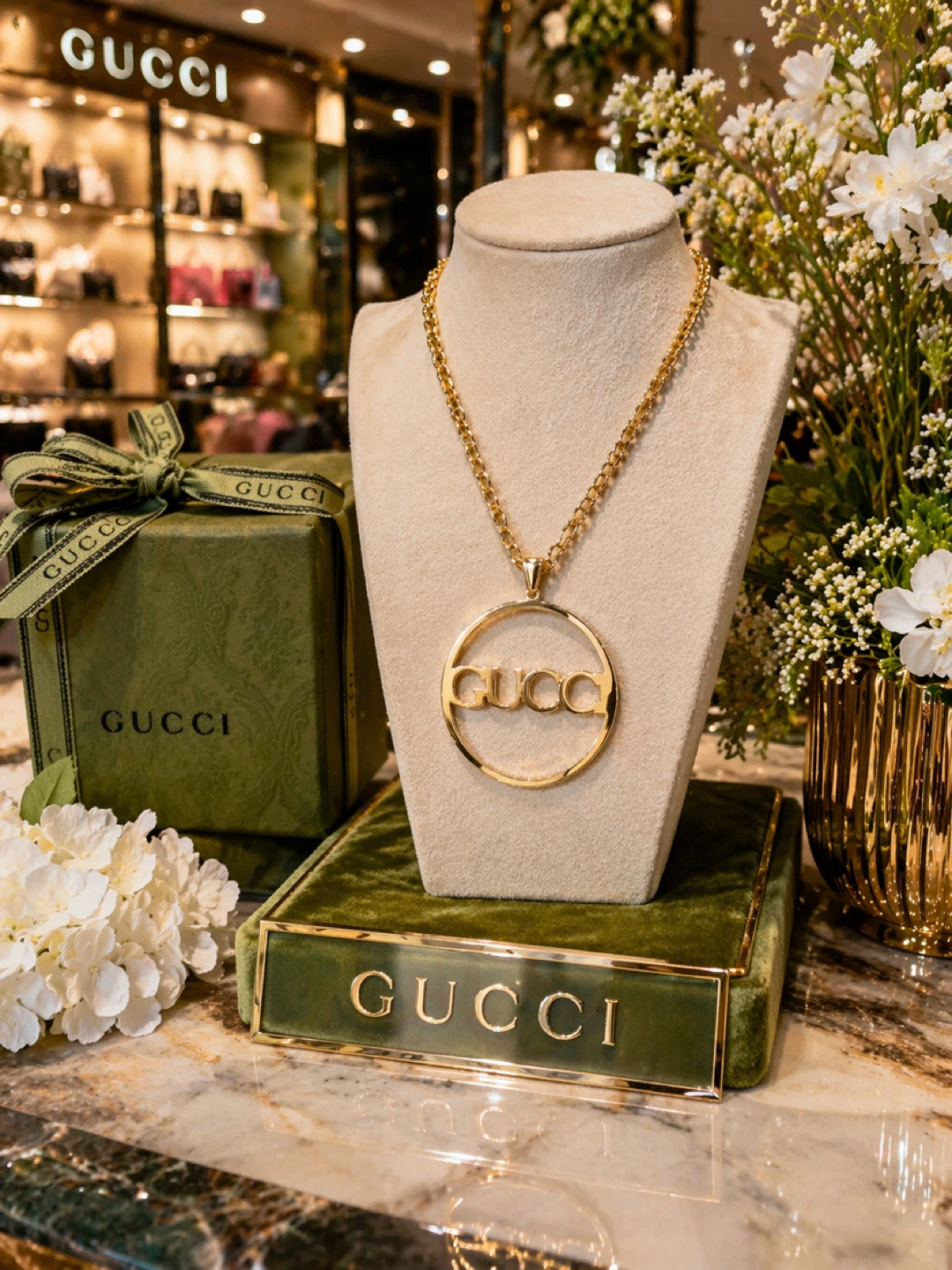 Gucci Gold-Tone Metal Circle Pendant Necklace