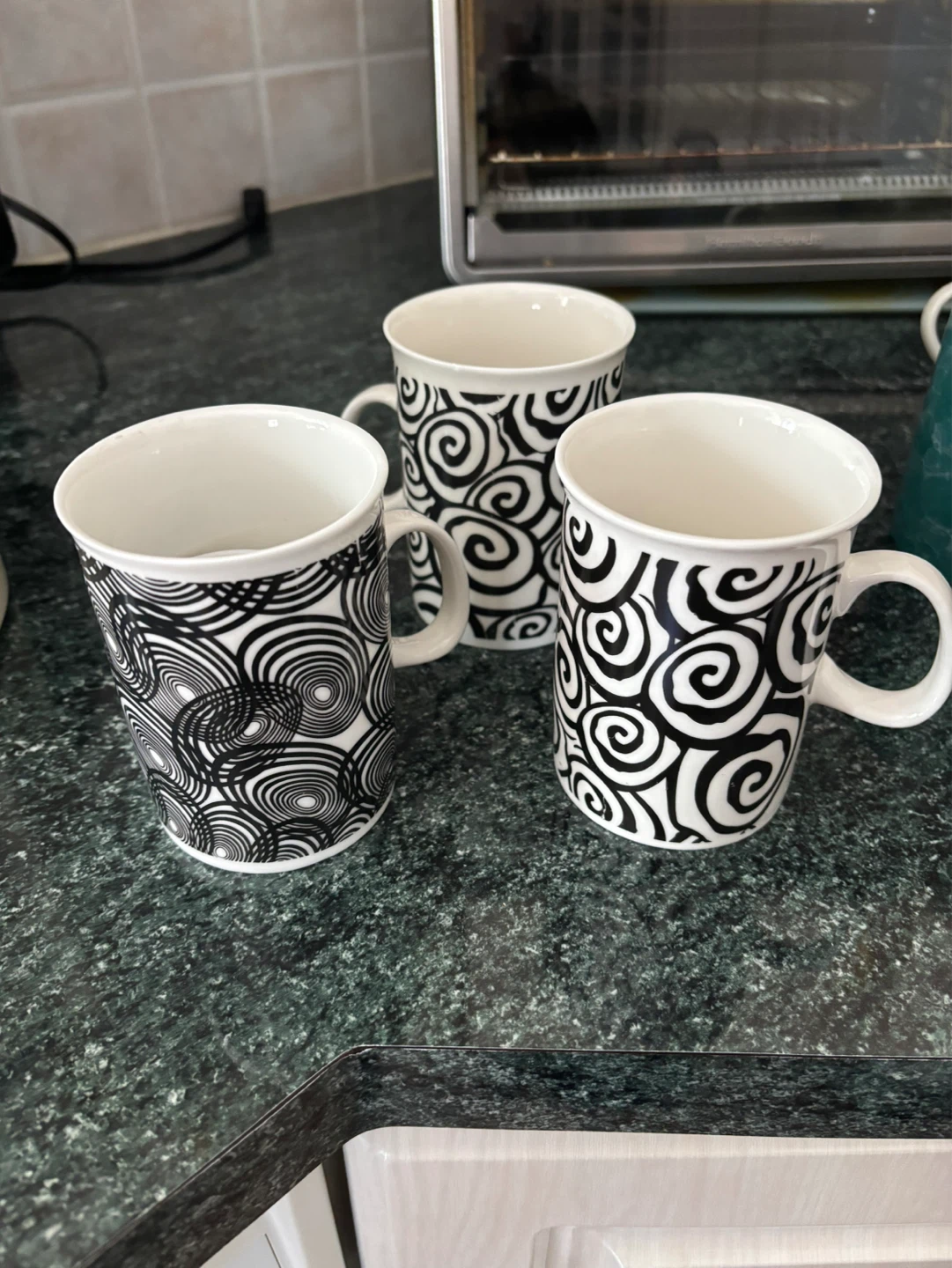 Set of 3 Black and White Swirl Mugs