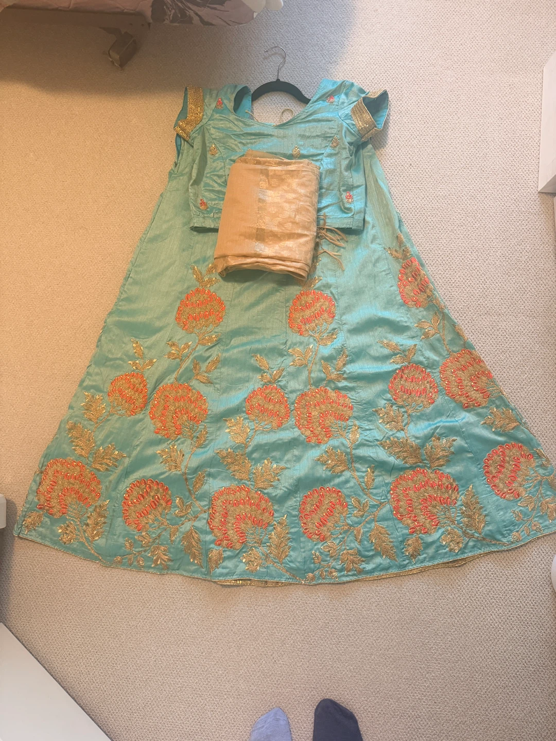 Teal Embroidered Lehenga Choli with Dupatta - photo 3