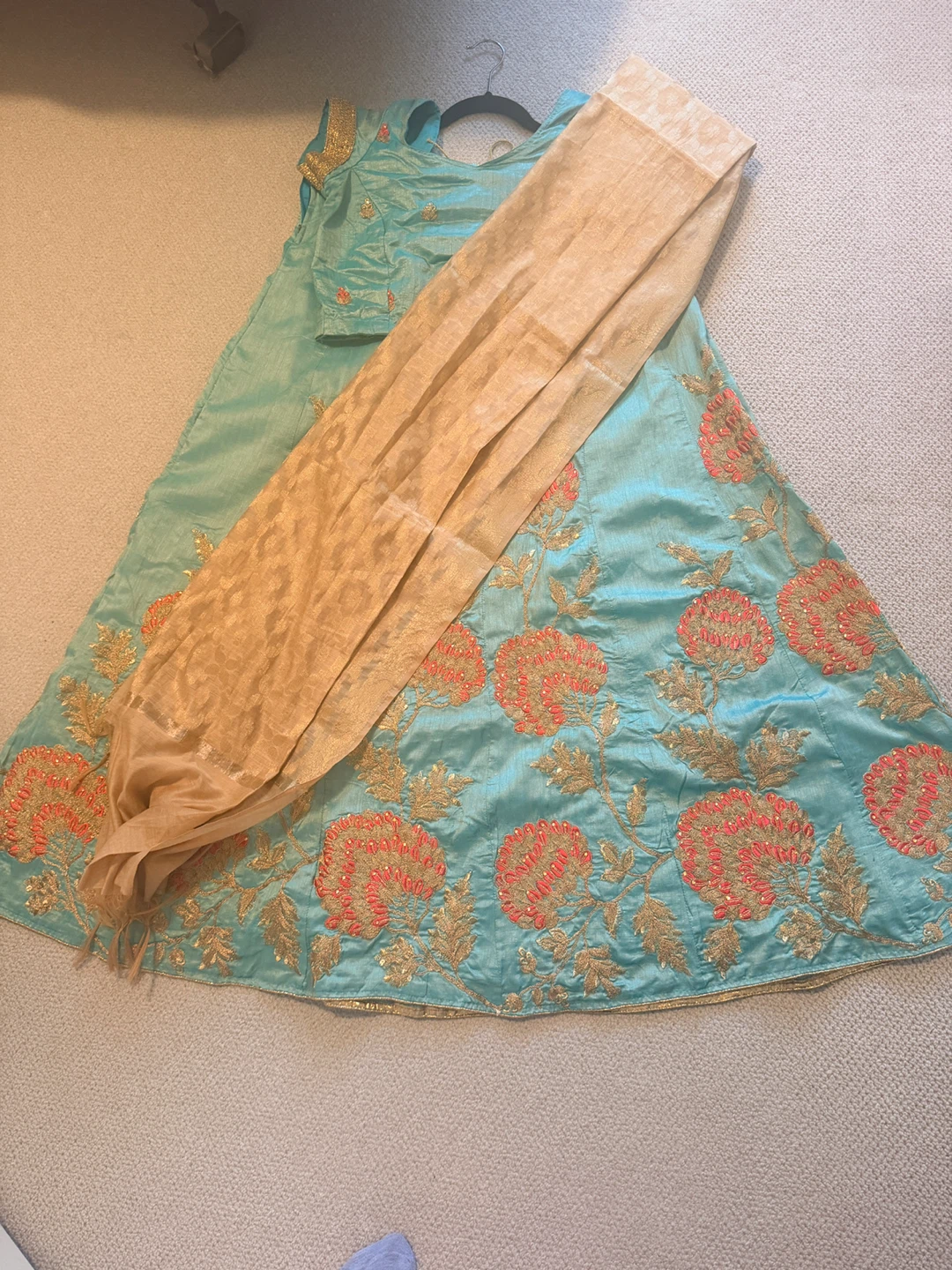 Teal Embroidered Lehenga Choli with Dupatta