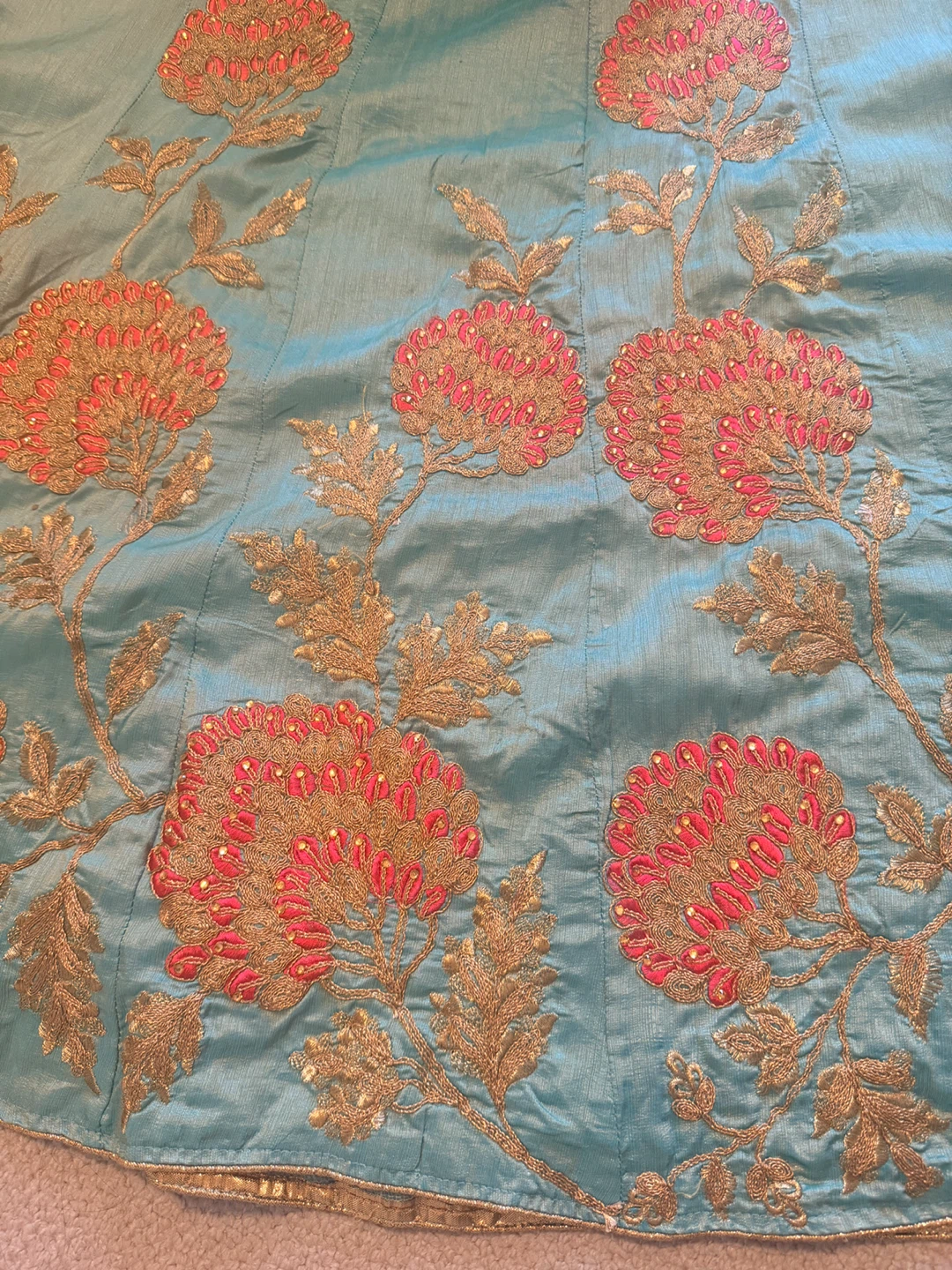 Teal Embroidered Lehenga Choli with Dupatta - photo 2