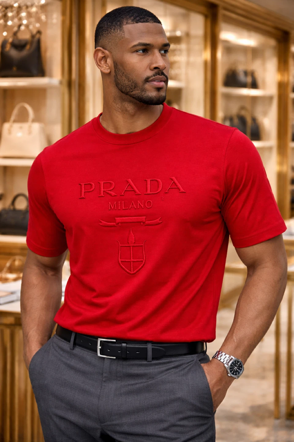 Prada Milano Men's Red Cotton T-Shirt
