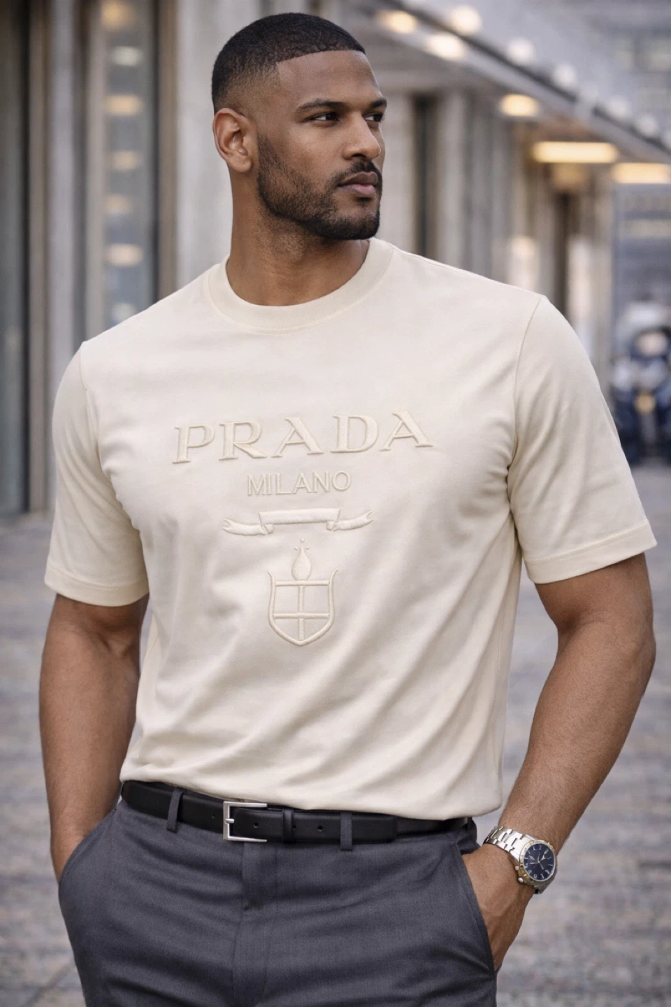 Prada Milano Embossed Logo T-Shirt