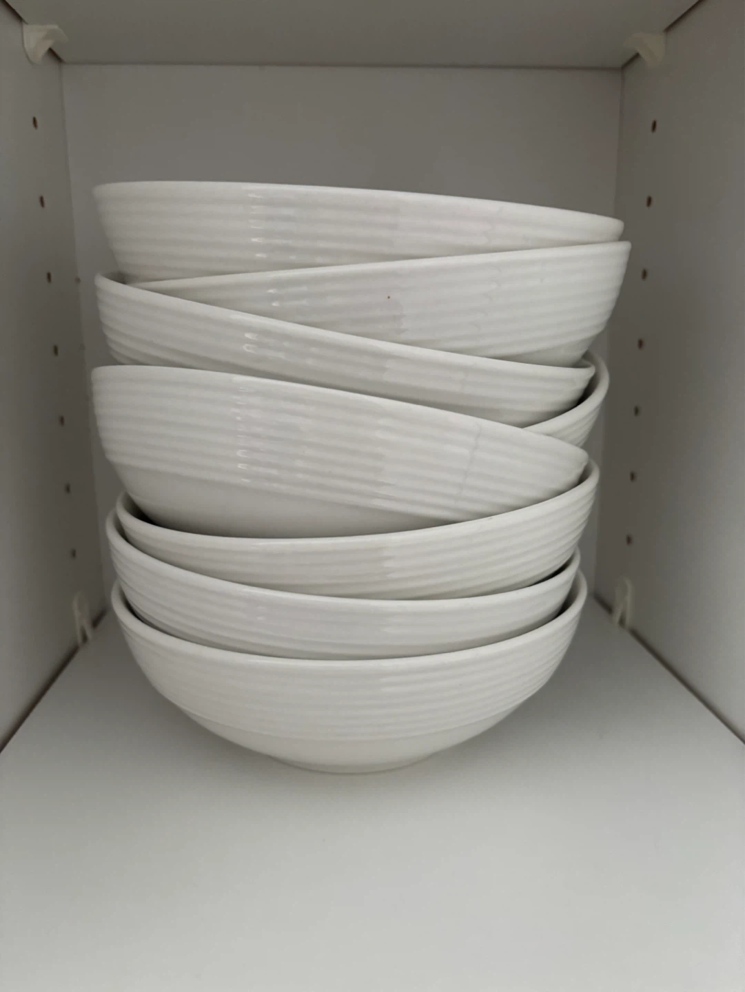 Set of 8 White Ribbed Ceramic Bowls