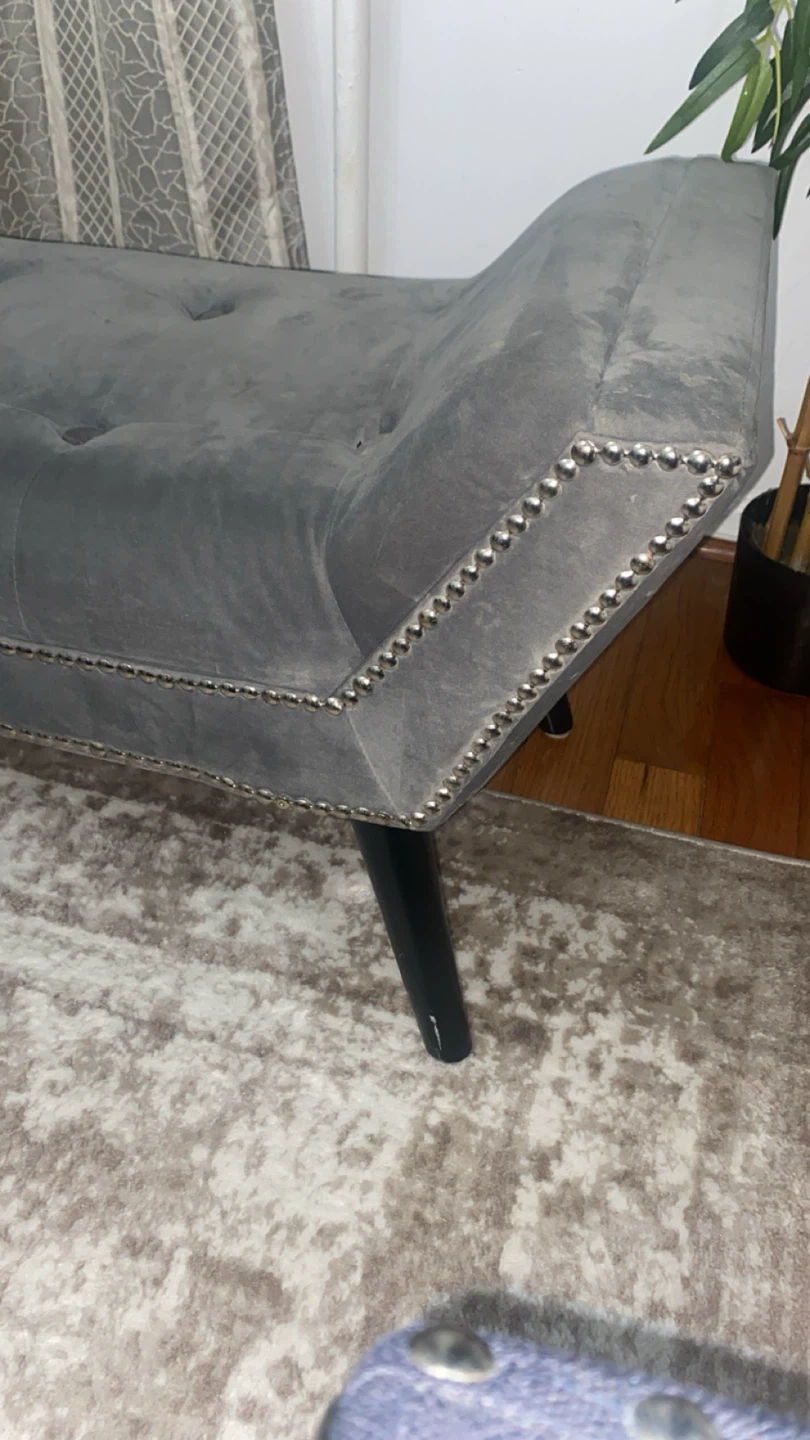 Gray Velvet Tufted Chaise Lounge Bench with Nailhead Trim - photo 5