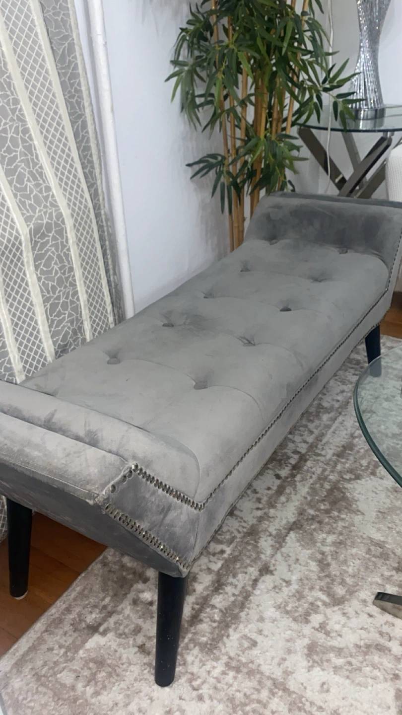 Gray Velvet Tufted Chaise Lounge Bench with Nailhead Trim - photo 2