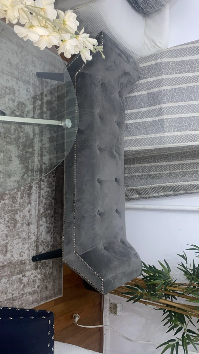 Gray Velvet Tufted Chaise Lounge Bench with Nailhead Trim - photo 3