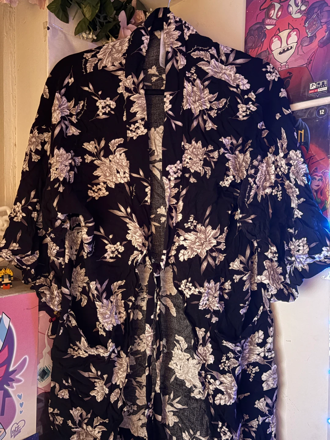 Black Floral Kimono Cardigan
