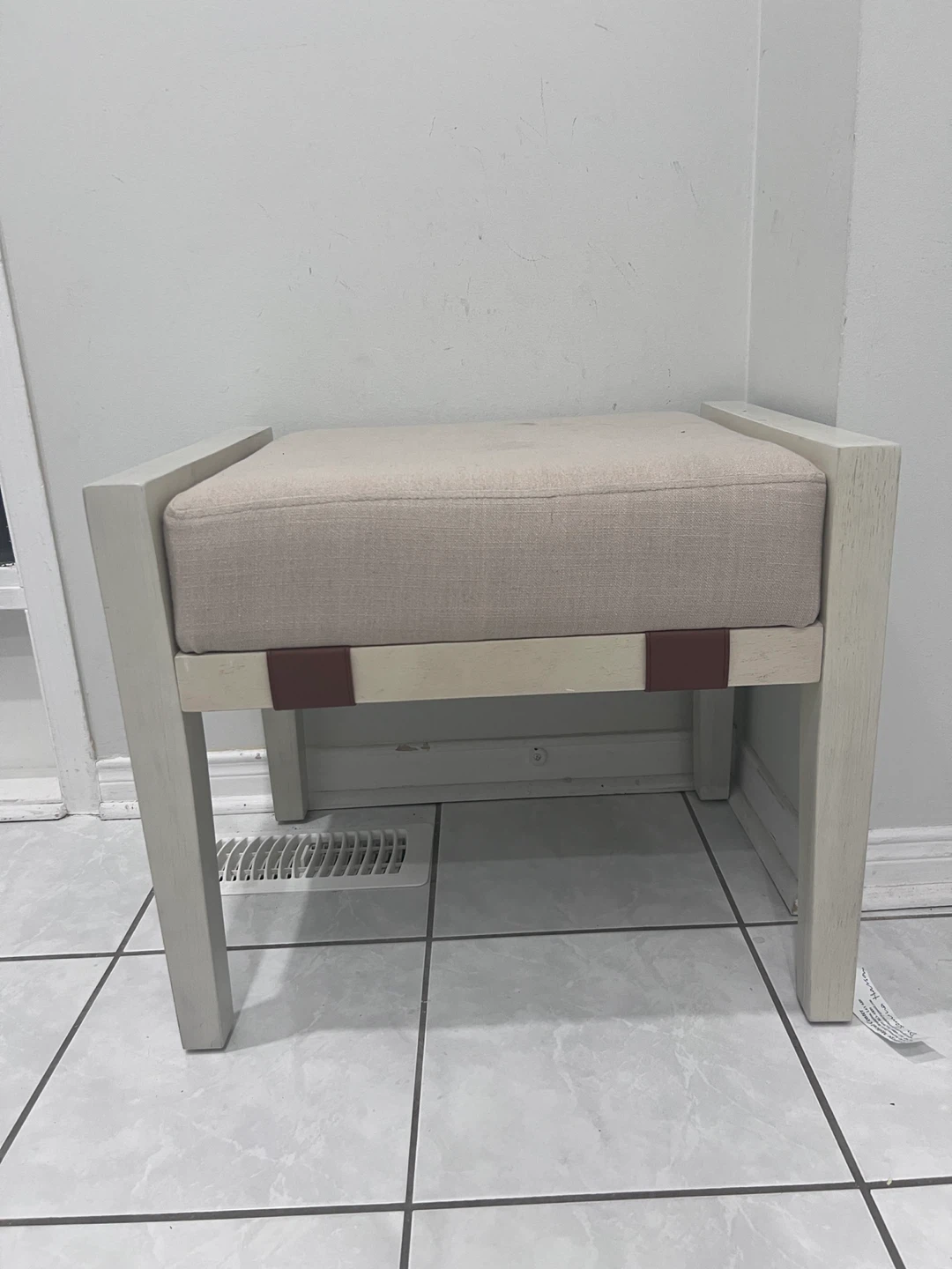 Upholstered Vanity Stool with Cane Detailing - photo 2