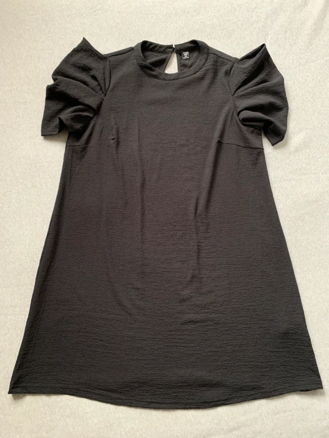 Black Textured Puff Sleeve Dress - Size 1XL