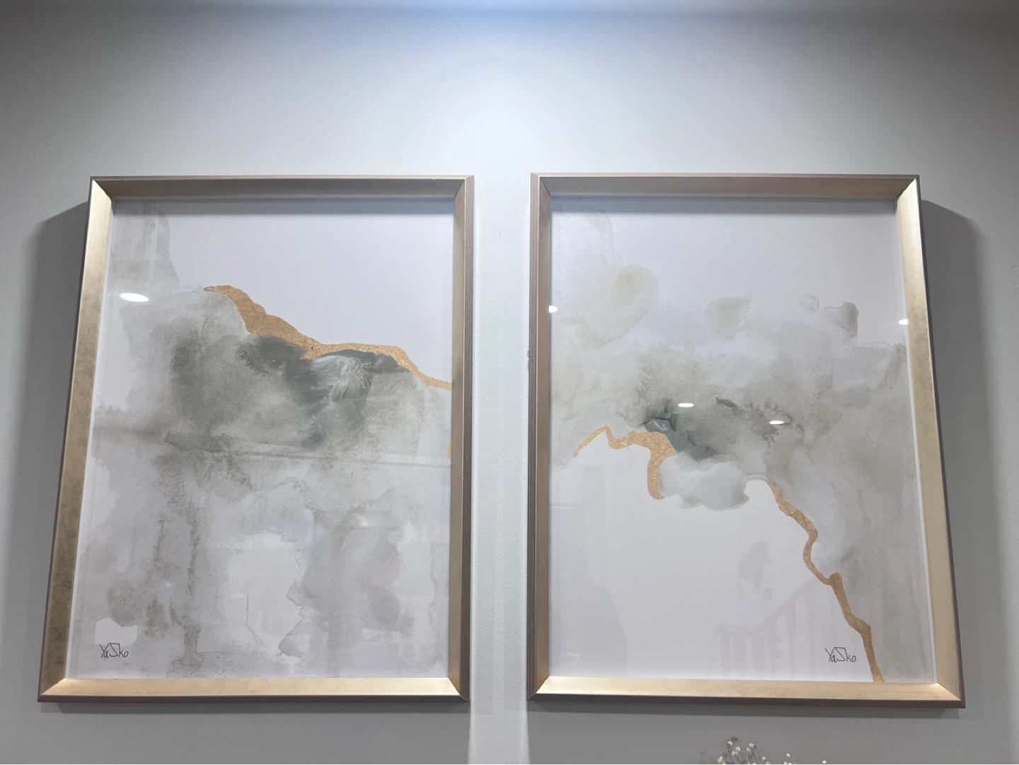 Set of 2 Abstract Art Prints with Gold Accents