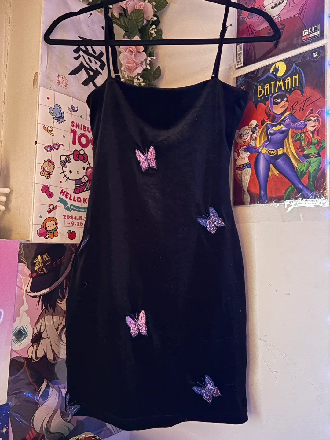 Black velvet dress with butterflies