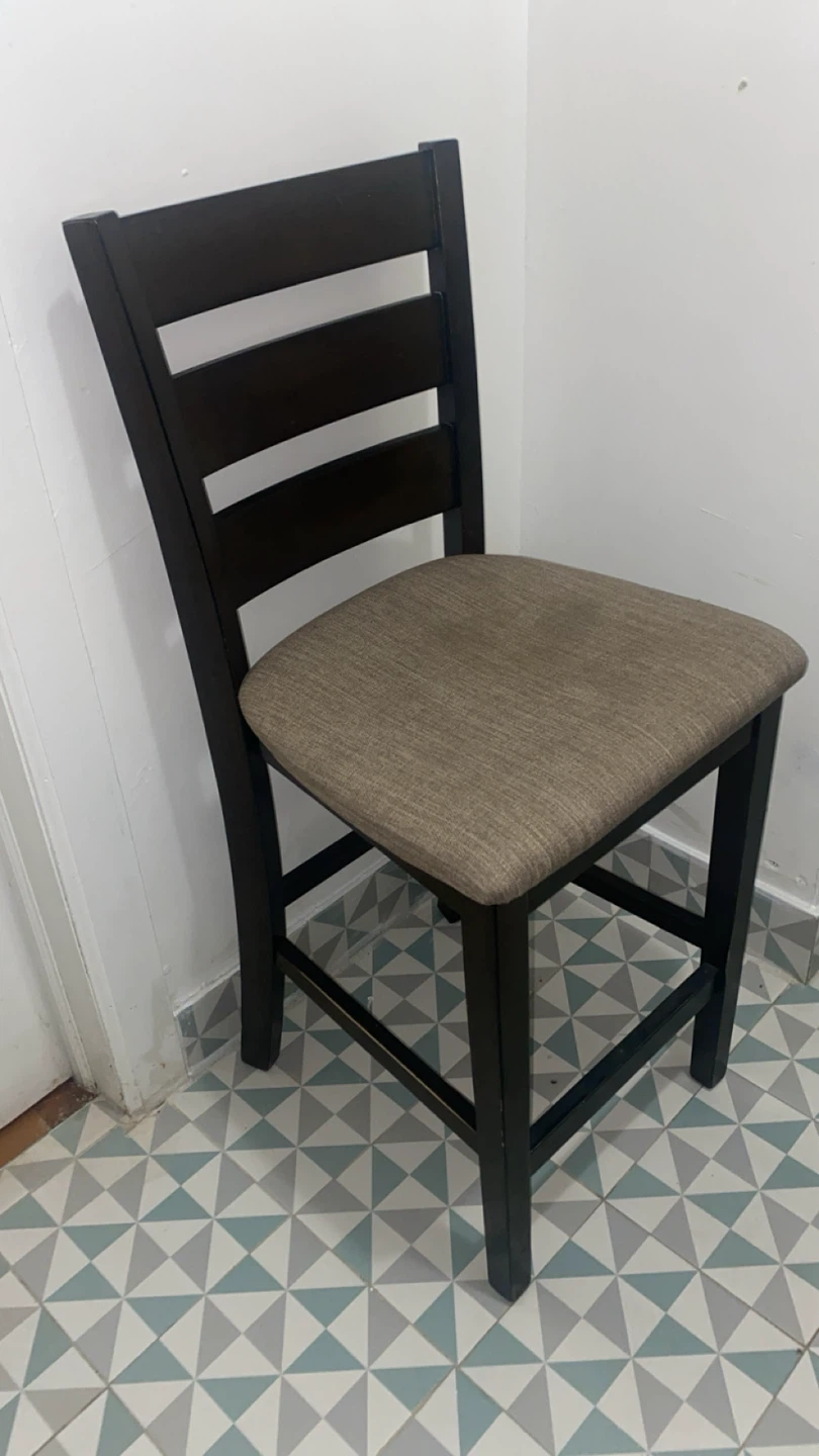 Dark Wood Counter Stool with Upholstered Seat