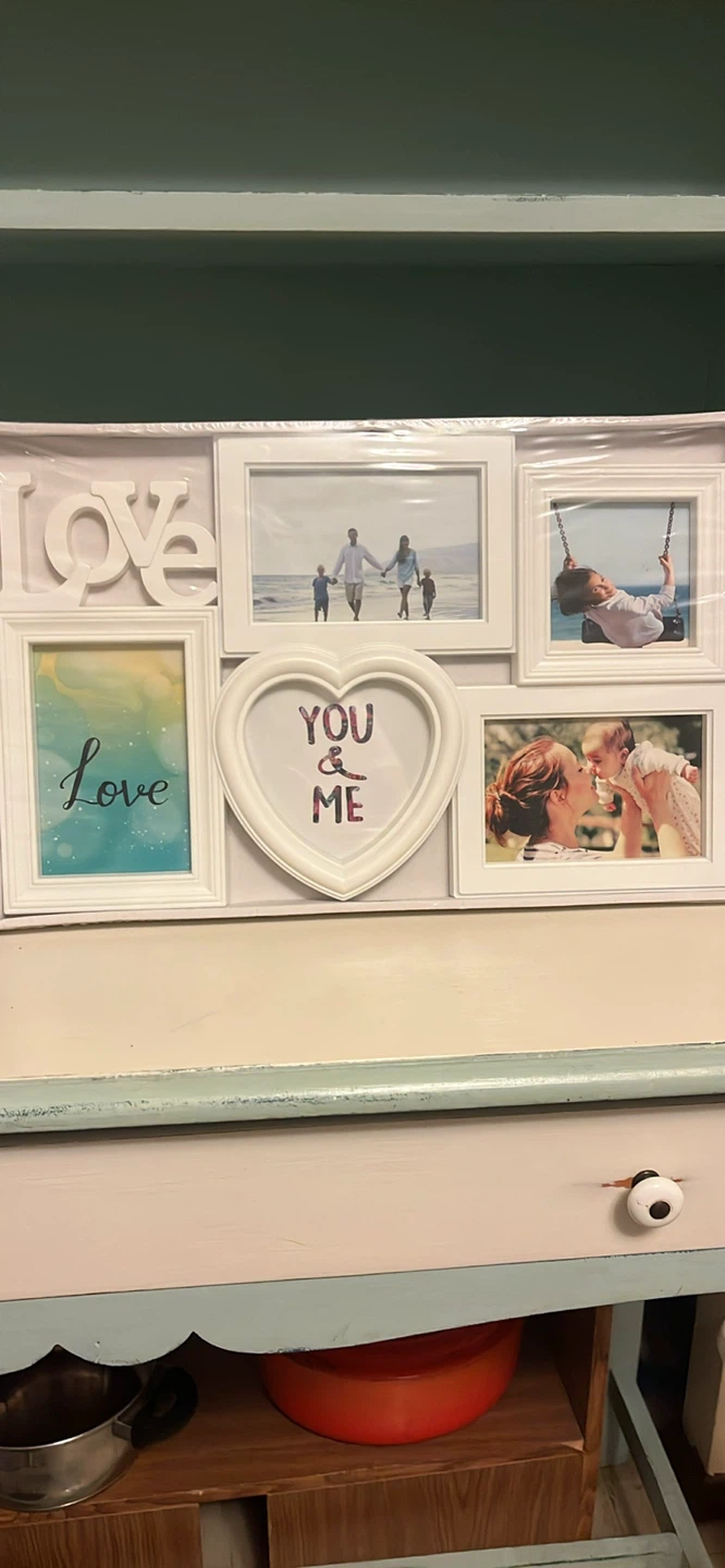 White Collage Picture Frame with "Love" and "You & Me" Decals
