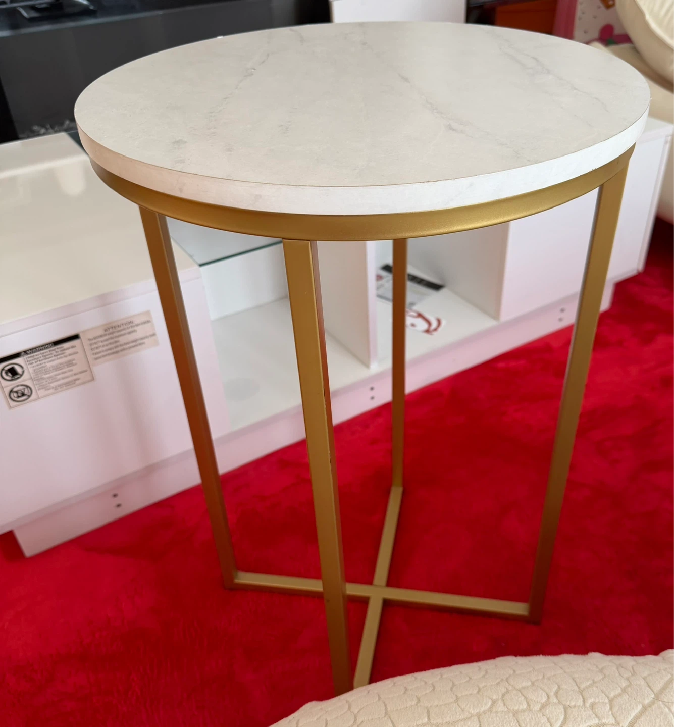 Round Marble Accent Table with Gold Base