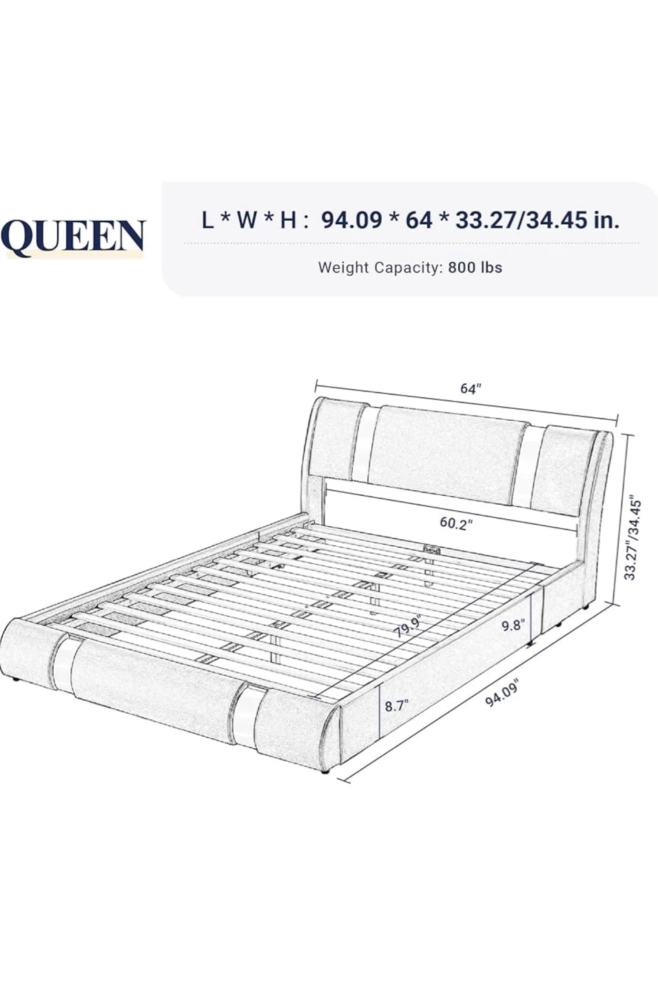 Allewie Queen Upholstered Bed Frame - Black Faux Leather