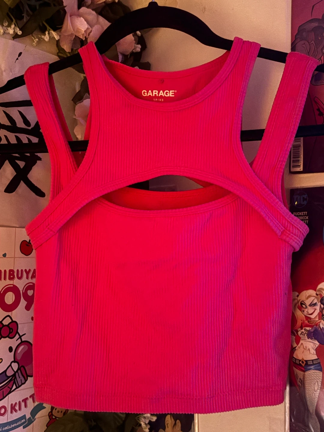 Garage Ribbed Cutout Tank Top - Hot Pink