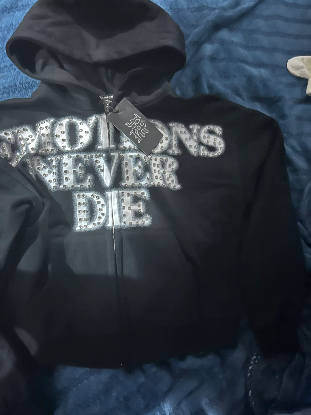 RHUDE "Emotions Never Die" Rhinestone Zip-Up Hoodie