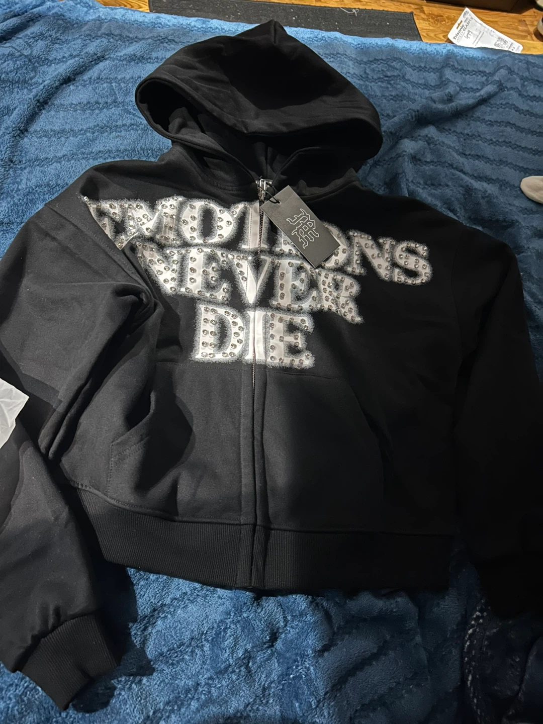 RHUDE "Emotions Never Die" Rhinestone Zip-Up Hoodie - photo 2