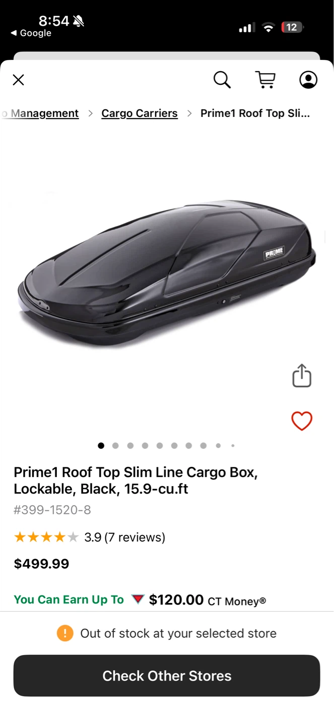 Prime1 Roof Top Slim Line Cargo Box, Lockable, Black