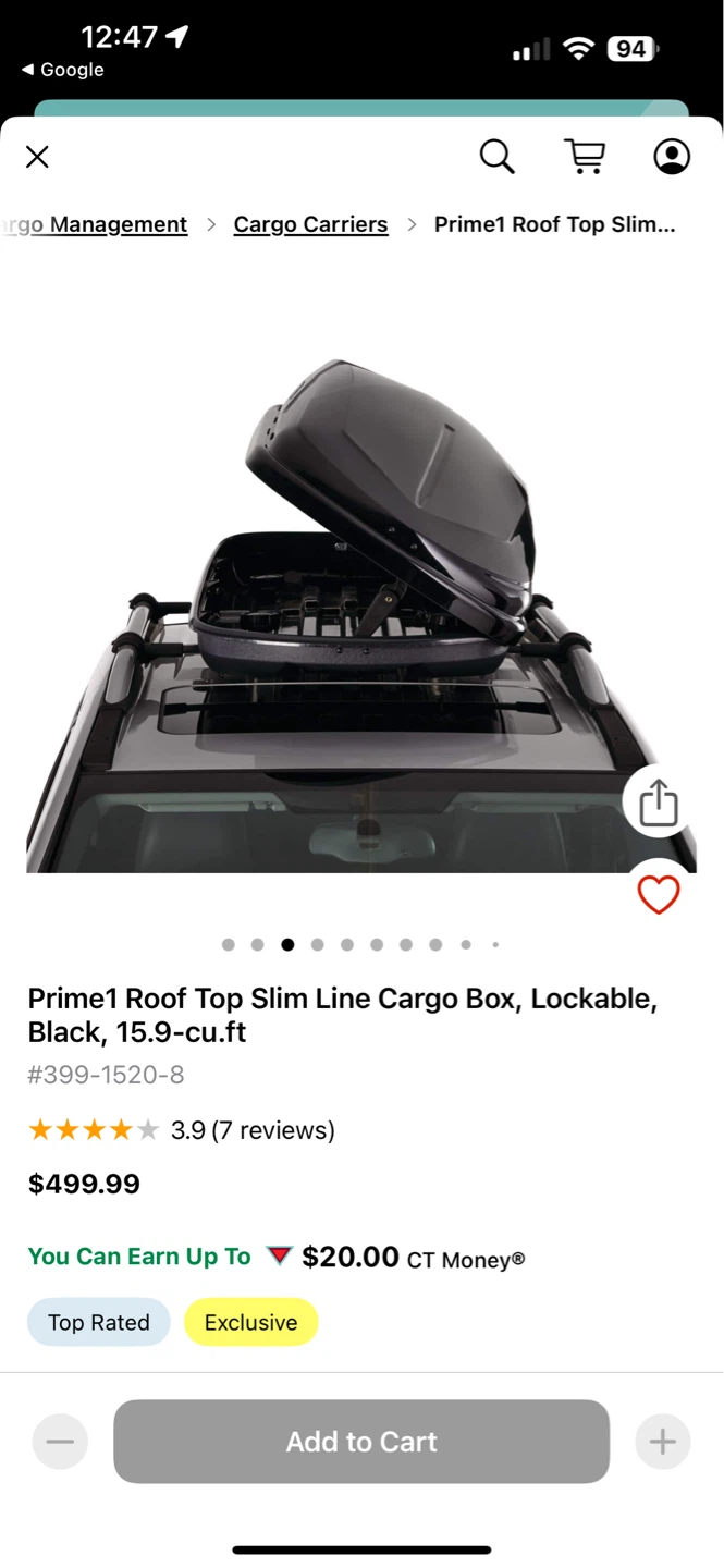 Prime1 Roof Top Slim Line Cargo Box, Lockable, Black - photo 5