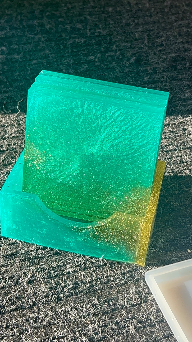 Teal and Gold Glitter Resin Coasters Set with Holder