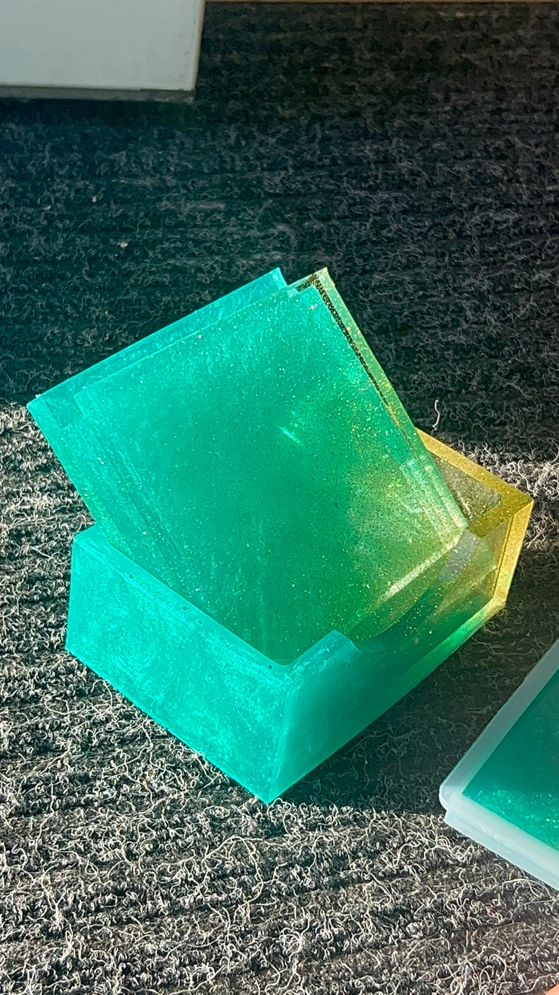 Teal and Gold Glitter Resin Coasters Set with Holder - photo 4