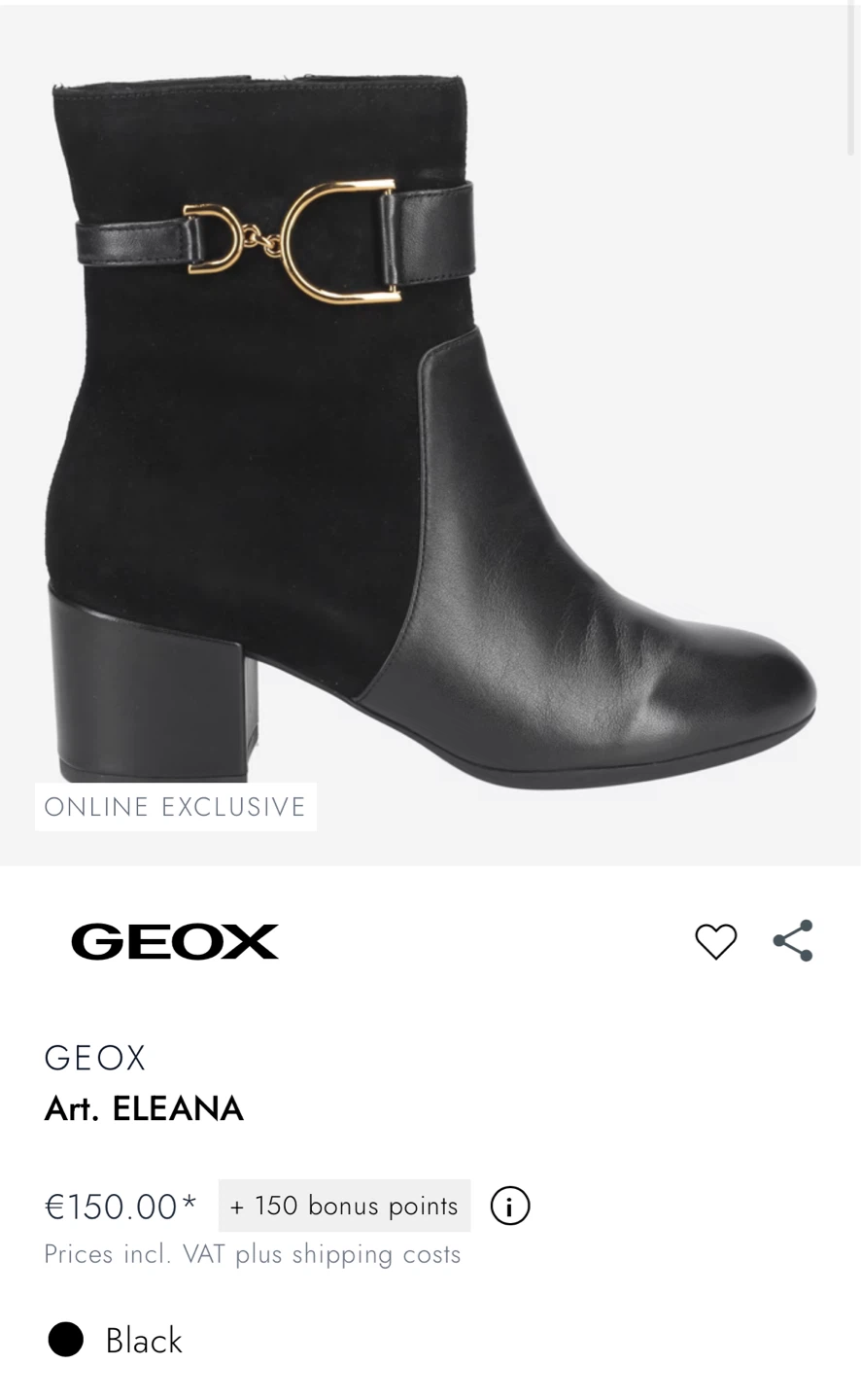 GEOX Art. ELEANA Black Suede & Leather Ankle Boots