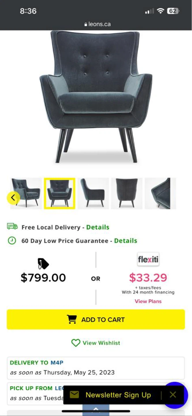 Velvet Accent Chair - Grey (2 sets ) - photo 2