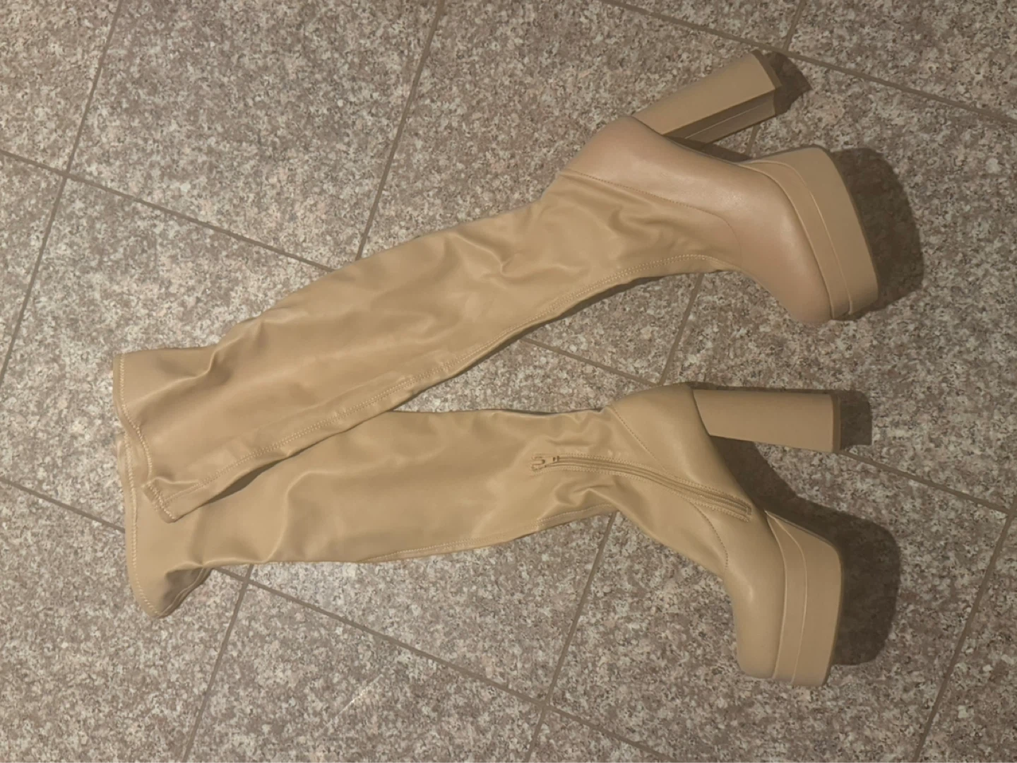 Nude Platform Thigh High Boots