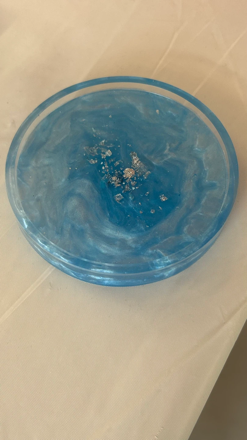 Blue Swirl Resin Coaster with Silver Flakes