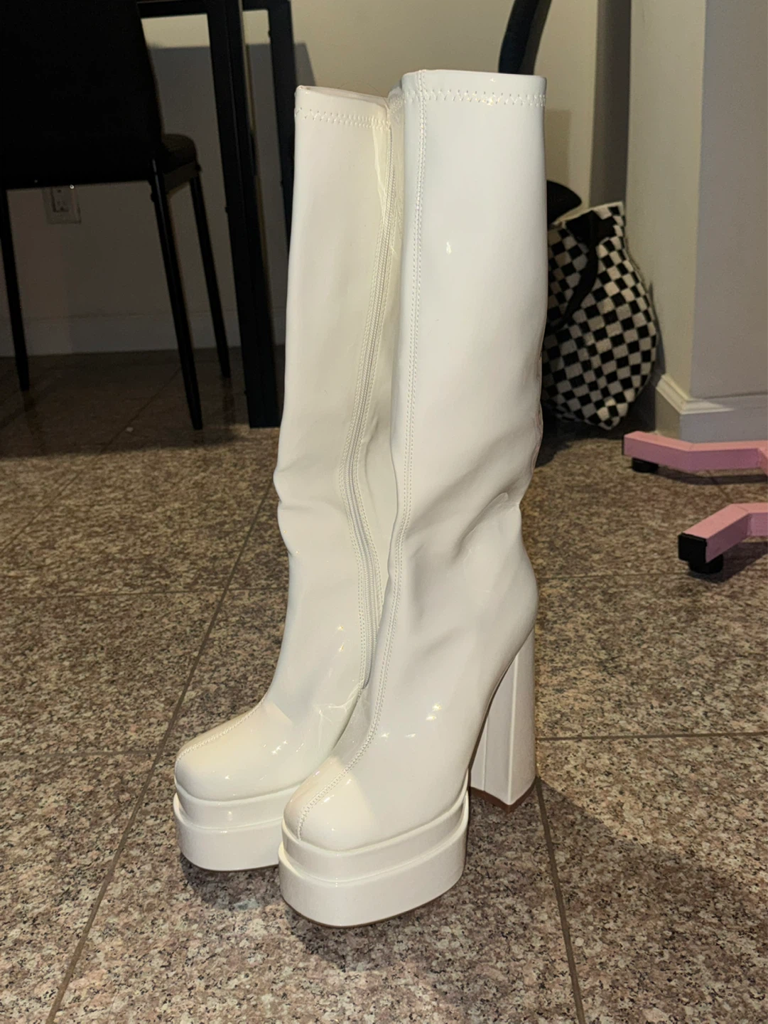 White Platform Knee-High Boots