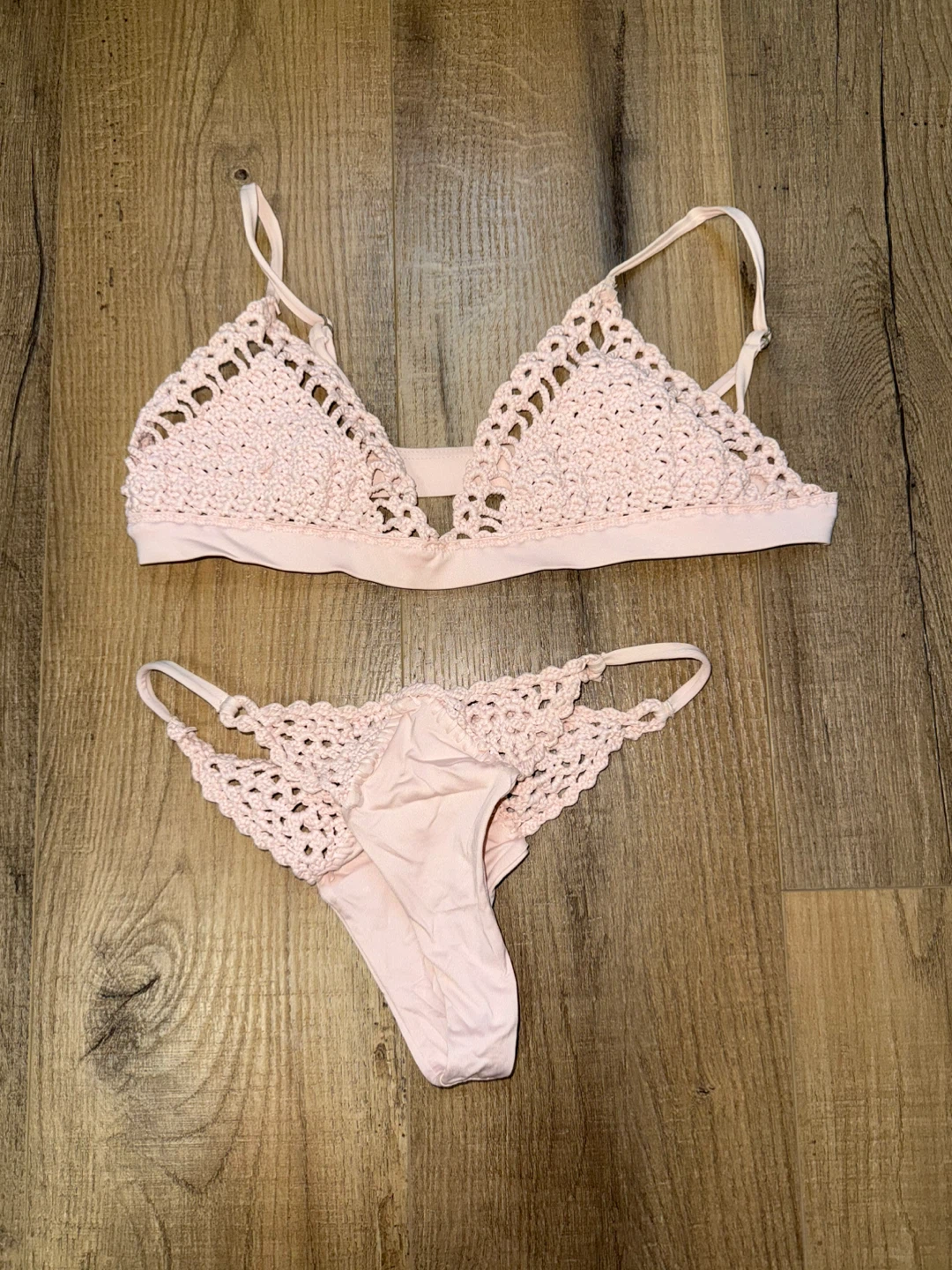 Frankie’s bikinis crochet bikini set in dusty pink colour
