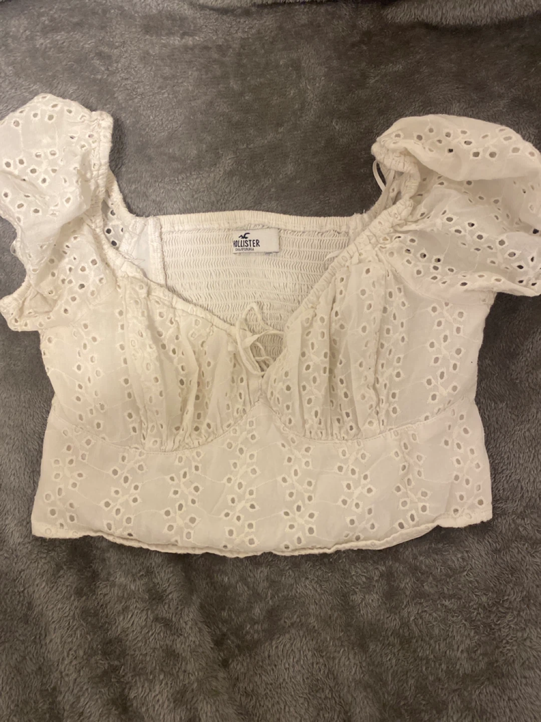 White Eyelet Crop Top - Hollister