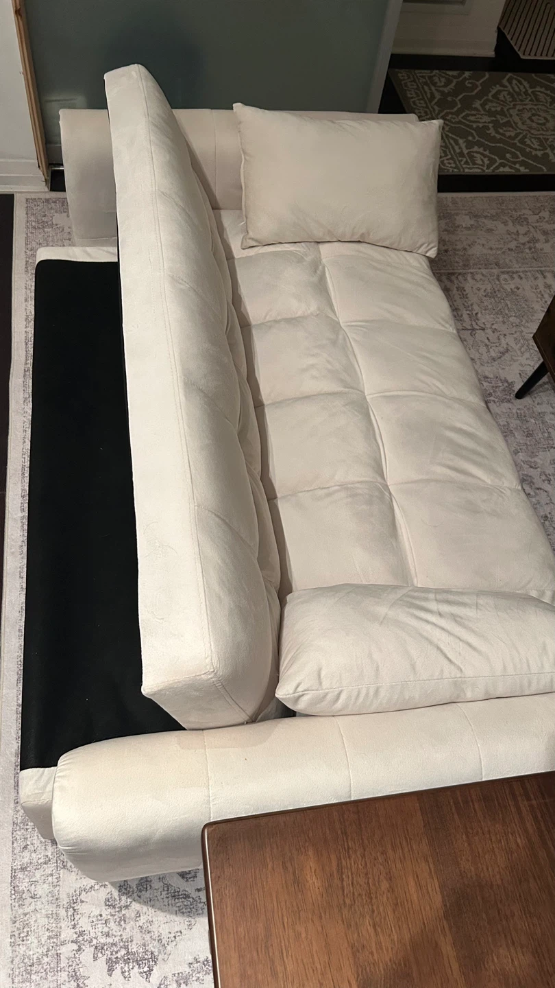 Pull Out Couch Sofa Bed, Beige velvet With 2 Pollows - photo 2