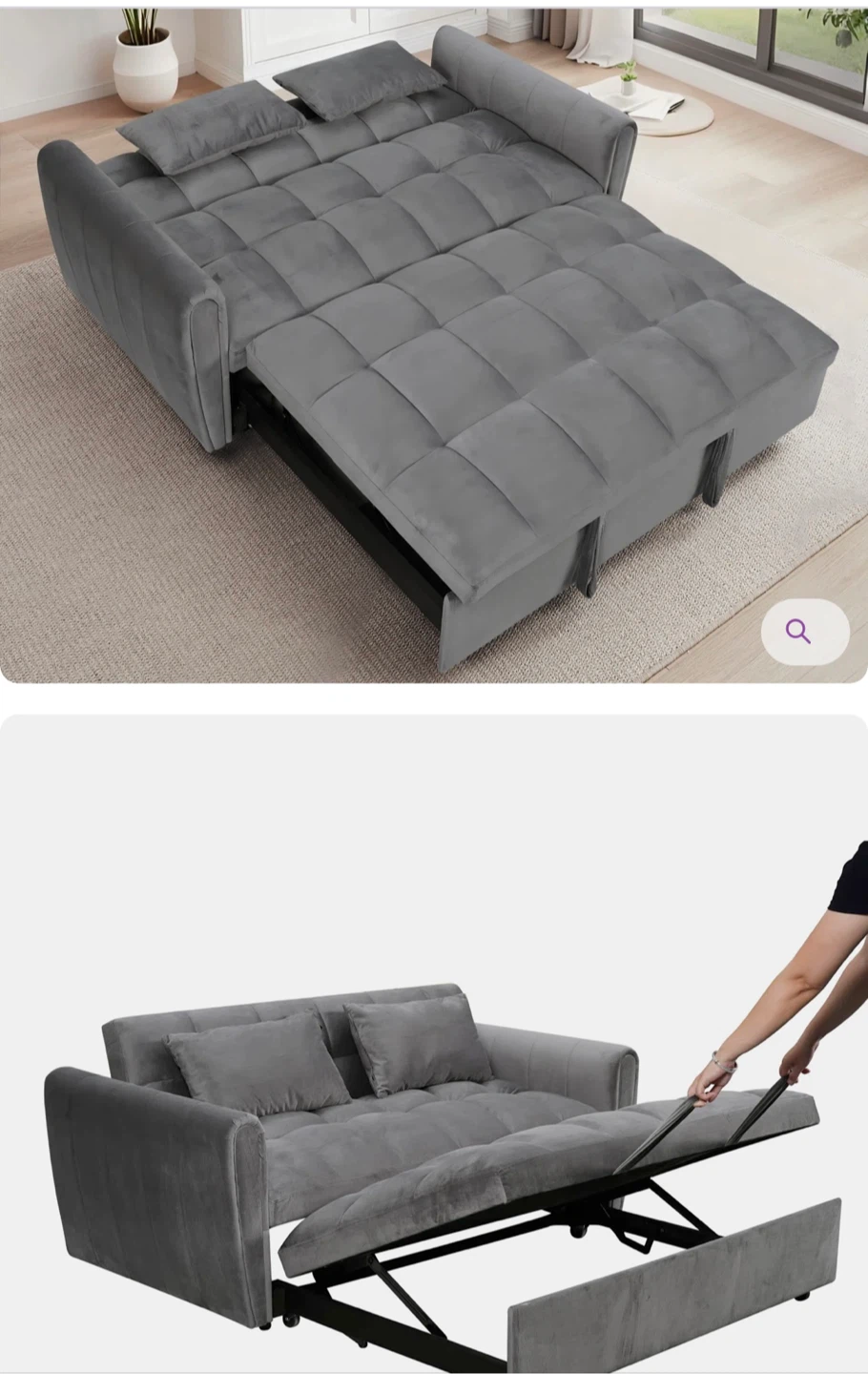 Pull Out Couch Sofa Bed, Beige velvet With 2 Pollows - photo 3
