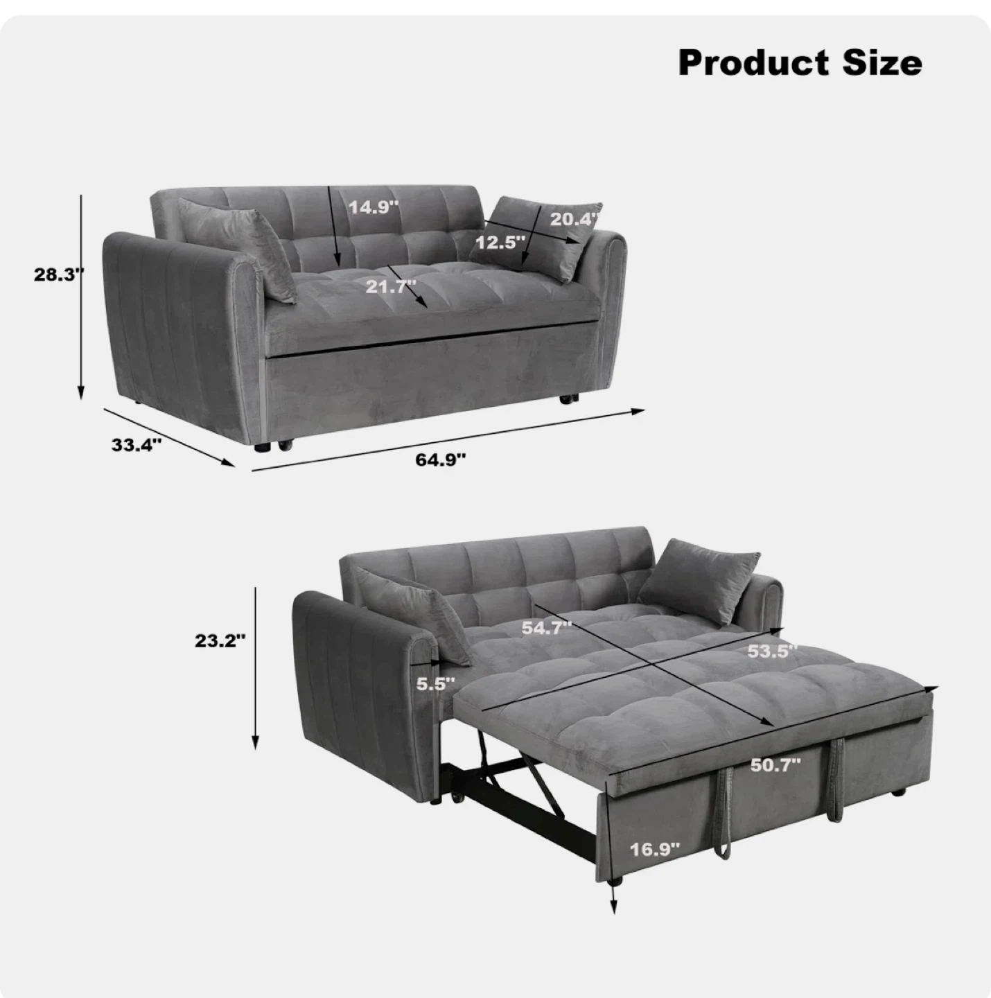 Pull Out Couch Sofa Bed, Beige velvet With 2 Pollows - photo 4