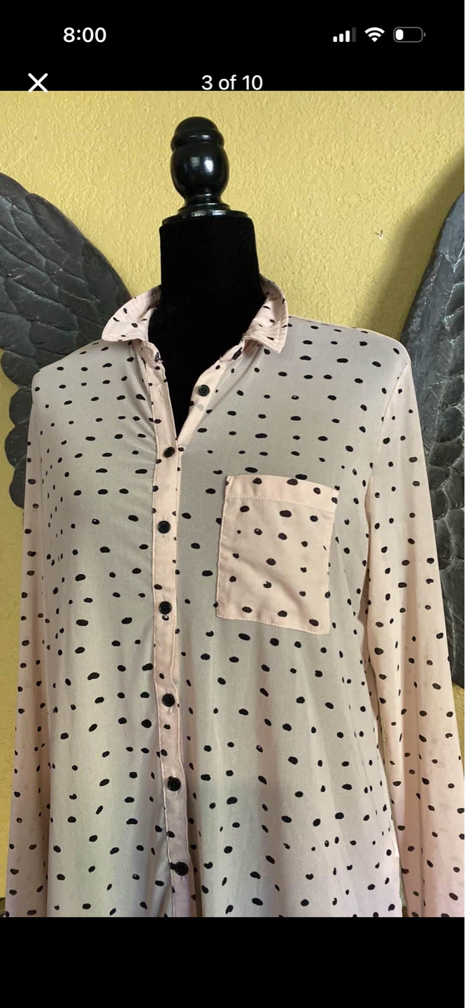 Reitmans Polka Dot Mesh Button Down Shirt - photo 4