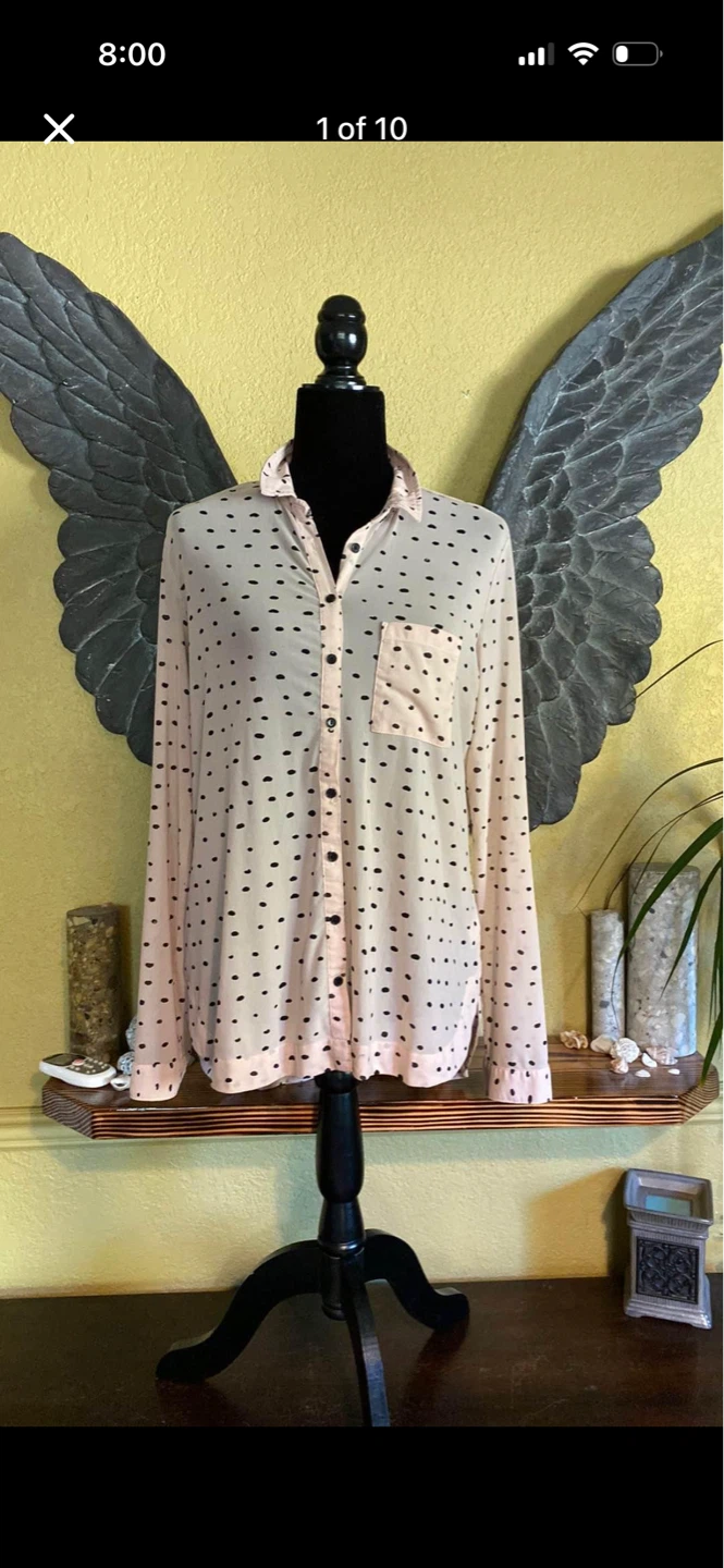 Reitmans Polka Dot Mesh Button Down Shirt
