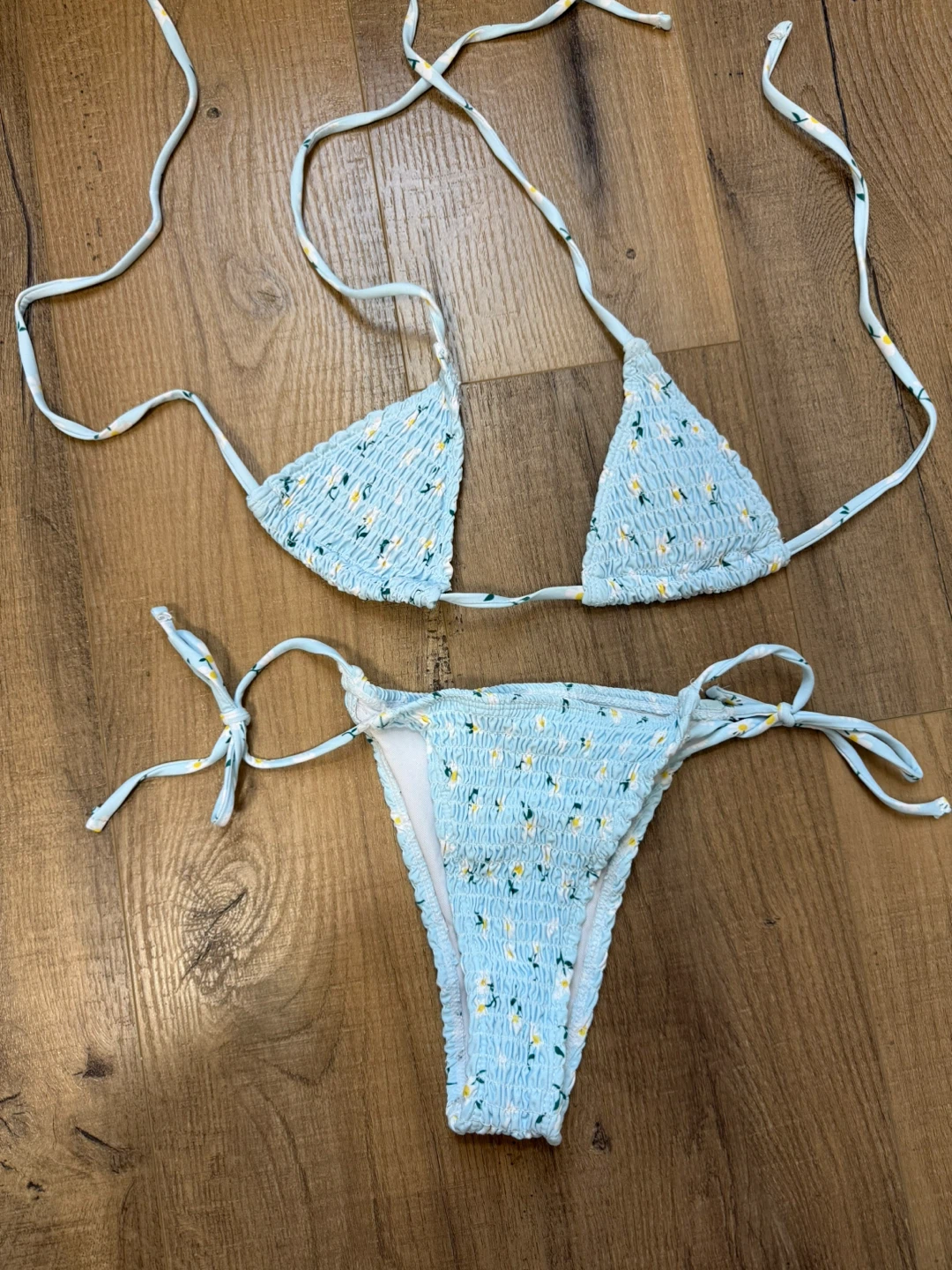Blue floral smocked bikini size S