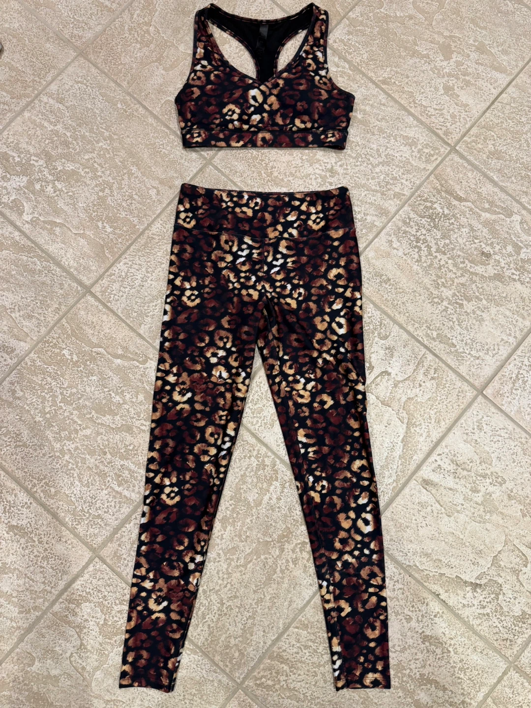 Leopard Print Sports Bra and Leggings Set Size Small