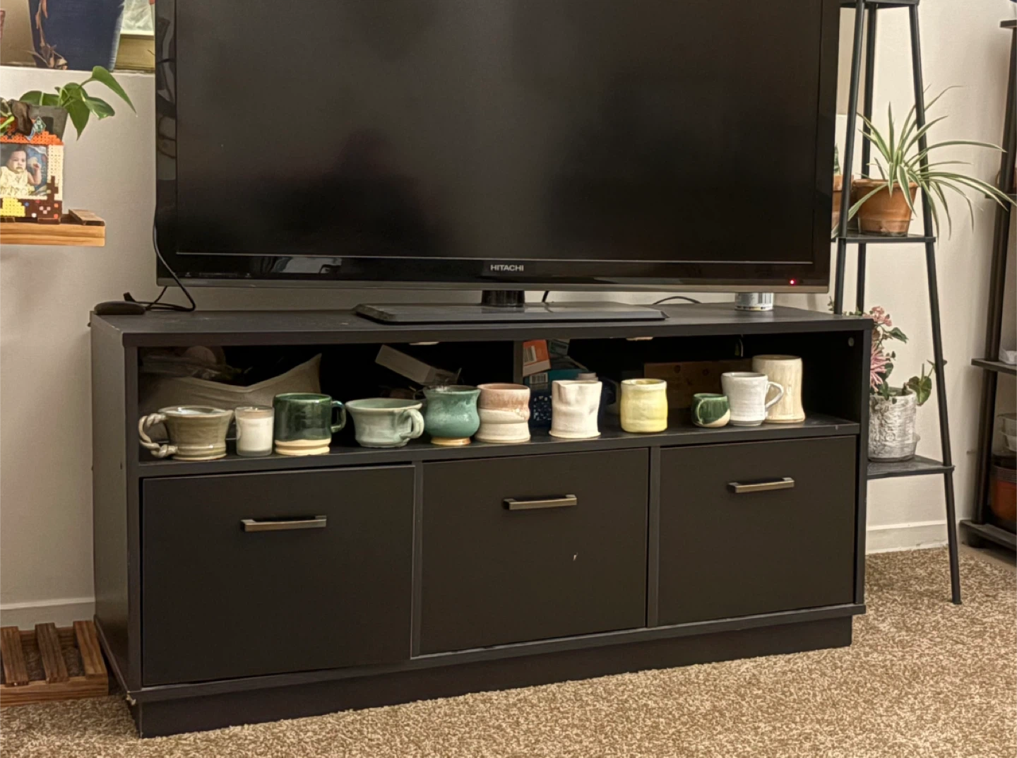 MOVING SALE- Black 3-Door TV Console - photo 4