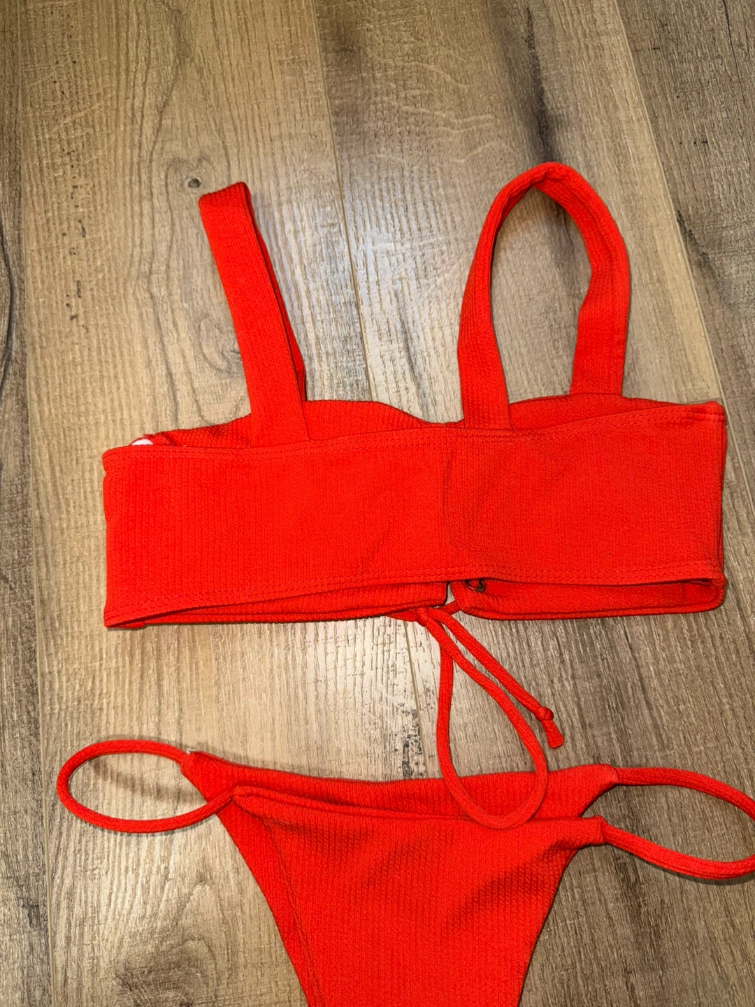 Red Ribbed Lace-Up Bikini Set - photo 2