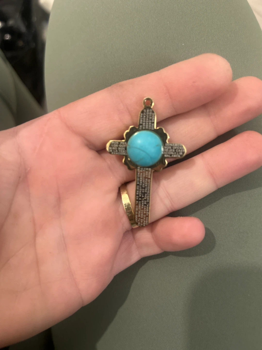 Cross Pendant with Turquoise Stone - photo 2