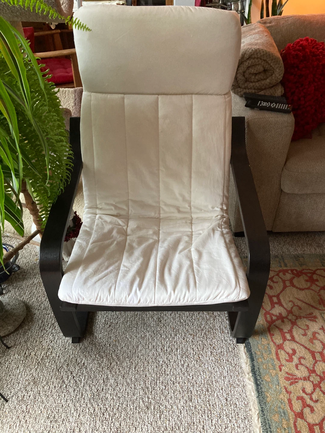 IKEA Poang Comfortable Lounge Chair - White Cushion, Dark Frame