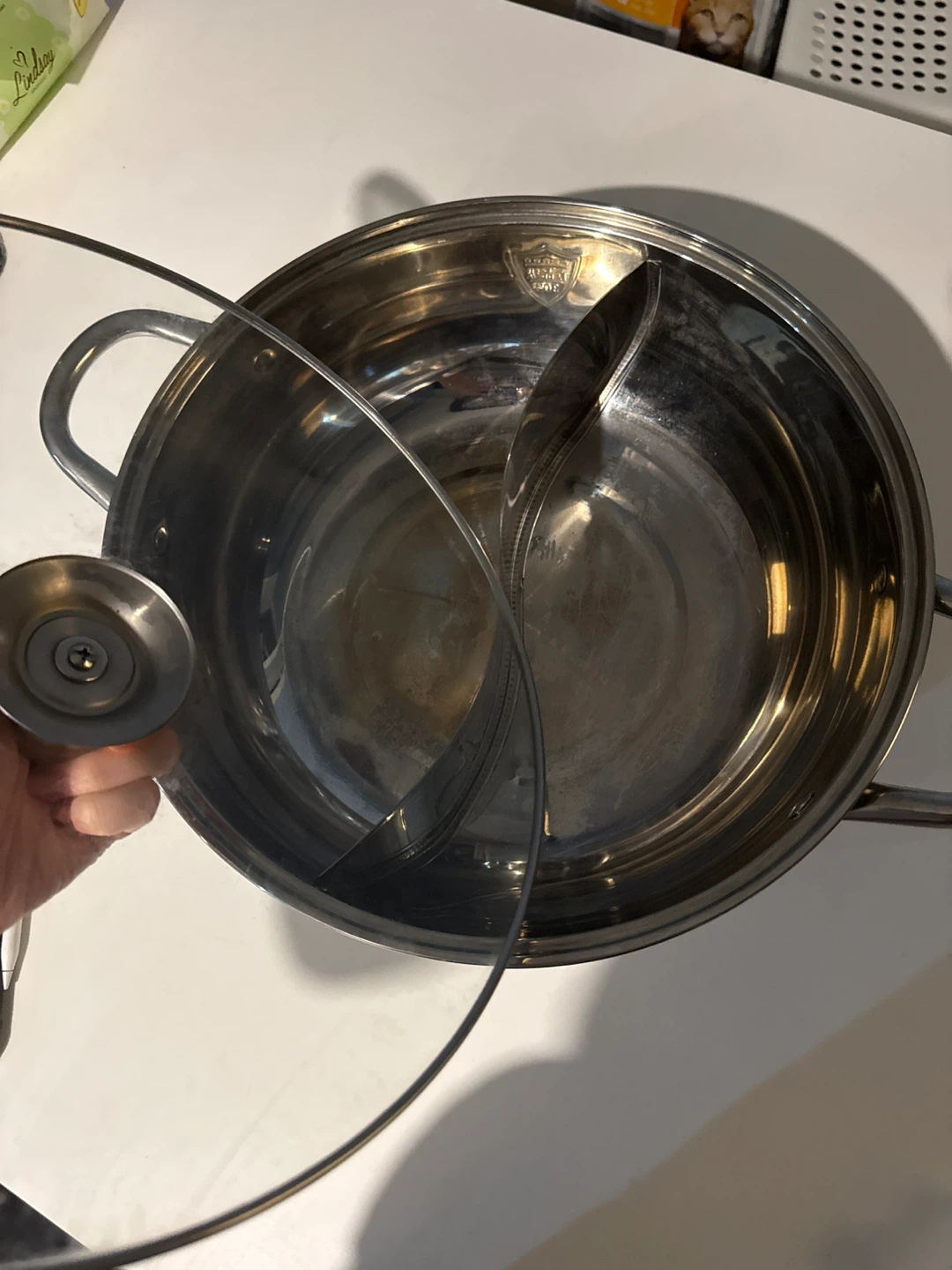 Stainless Steel Dual Chamber Hot Pot with Glass Lid - photo 2